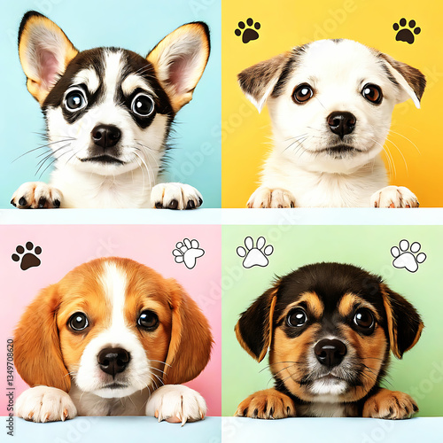 Colorful Dog Illustrations with Playful Flat and Cute facial expression.