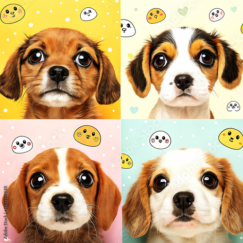 Colorful Dog Illustrations with Playful Flat and Cute facial expression.