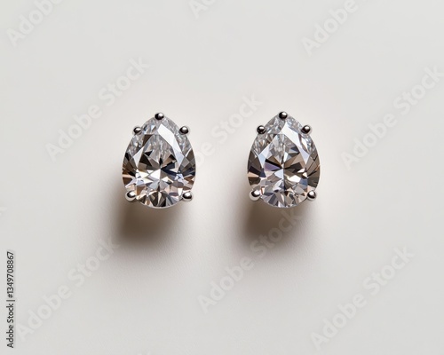 Stylish diamond stud earrings with kiteshaped diamonds, isolated on a clean white background