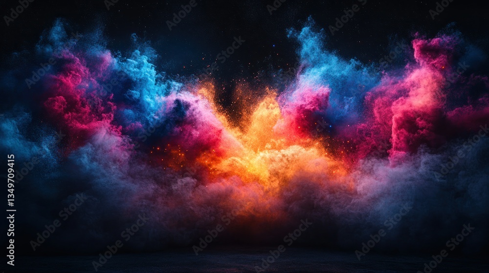 Fototapeta premium Vibrant, colorful smoke and fire, dramatic lighting