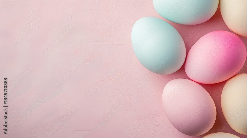 Fototapeta premium Pink And Blue Eggs On Light Pink Dreamy Canvas.