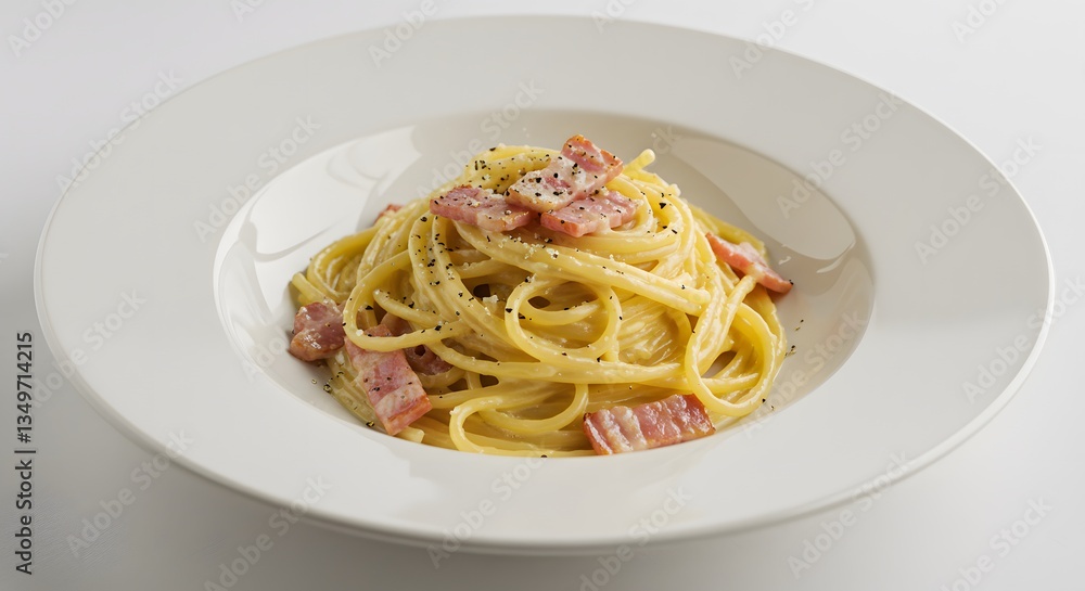 Delicious Spaghetti Carbonara Topped with Crispy Bacon Delicious Spaghetti Carbonara Topped with Crispy Bacon
