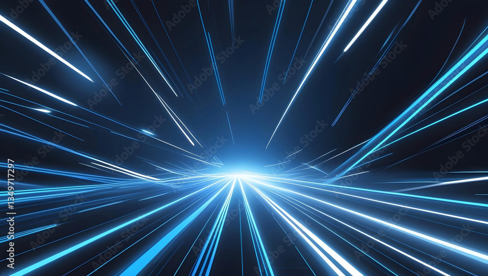 Obraz premium A digital abstract background with diagonal streaks of light in various shades of blue. The glowing light beams create a sense of motion and depth, blending smoothly into the darker background. 