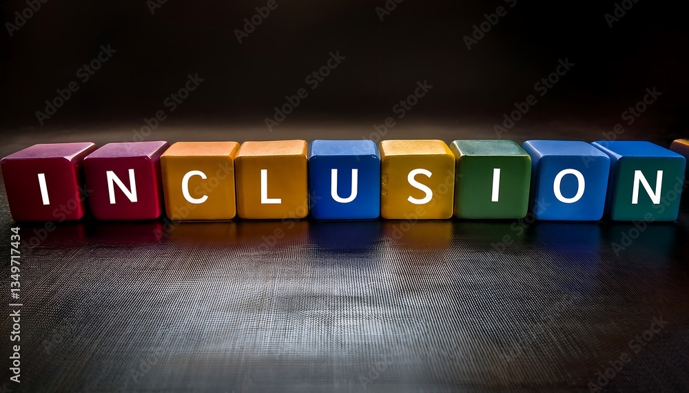 Obraz premium Colorful Blocks Forming the Word Inclusion Representing Diversity and Unity. Generative AI
