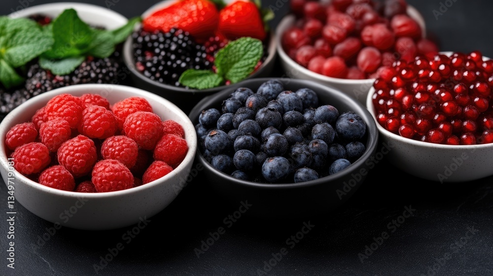 Assorted Fresh Berries in Bowls Assorted Fresh Berries in Bowls