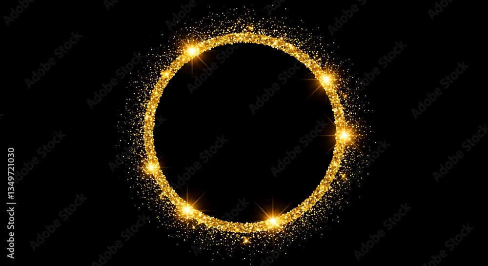 Fototapeta premium Golden Sparkly Circle Frame, Light Effect