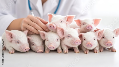 Veterinarian Examining Newborn Piglets in a Clinical Setting