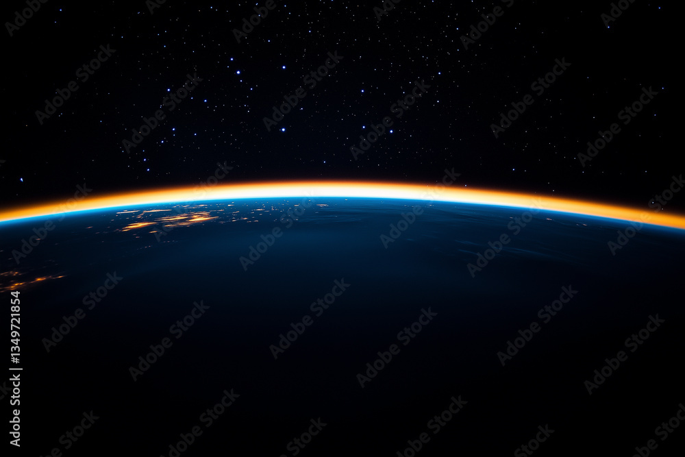 Fototapeta premium Illuminated Earth's atmosphere night scene starry sky