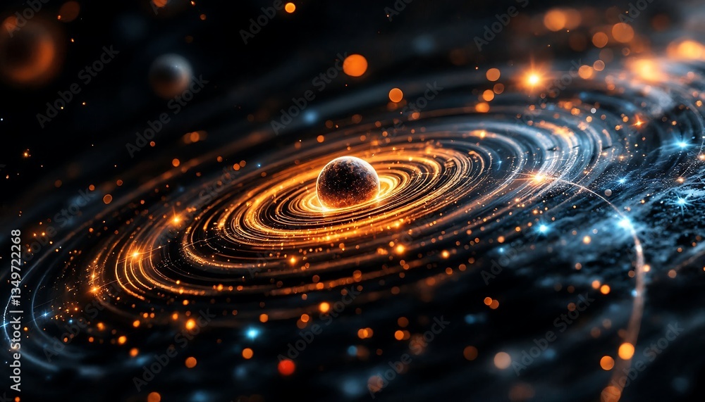 Cosmic Planet Orbiting Glowing Galaxy Abstract Art Cosmic Planet Orbiting Glowing Galaxy Abstract Art