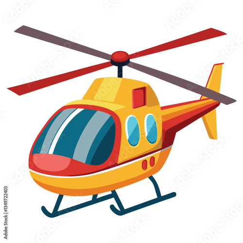 A red rescue chopper, a vector illustration aircraft, is flying in the blue sky as air transport, 