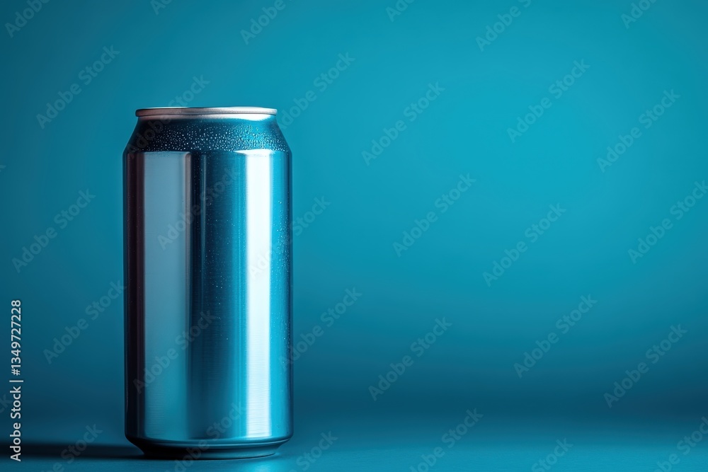 A single tall metal beverage can isolated on a blue surface A single tall metal beverage can isolated on a blue surface