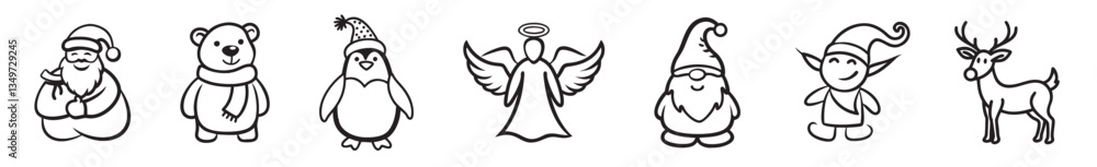 Obraz premium Christmas Characters: Outline Icons