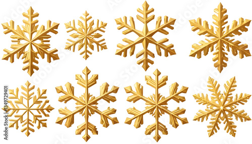 Set of gold snowflakes png 