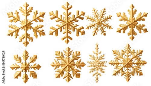 Set of gold snowflakes png 