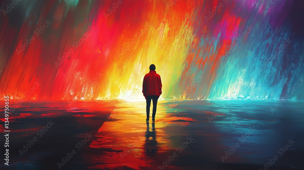 Fototapeta premium A solitary figure in a bright red jacket