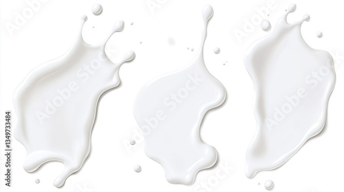 White Milk Splashes in Motion on White Background