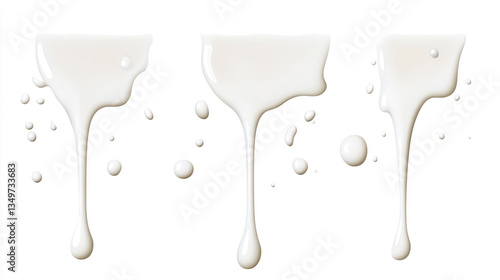 Abstract White Milk Splashes in Dripping Pattern on White Background