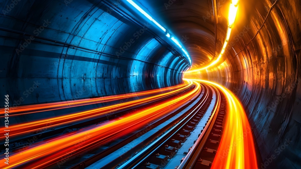 Fototapeta premium Speeding Through Vibrant Neon Tunnel of Futuristic Digital Realm
