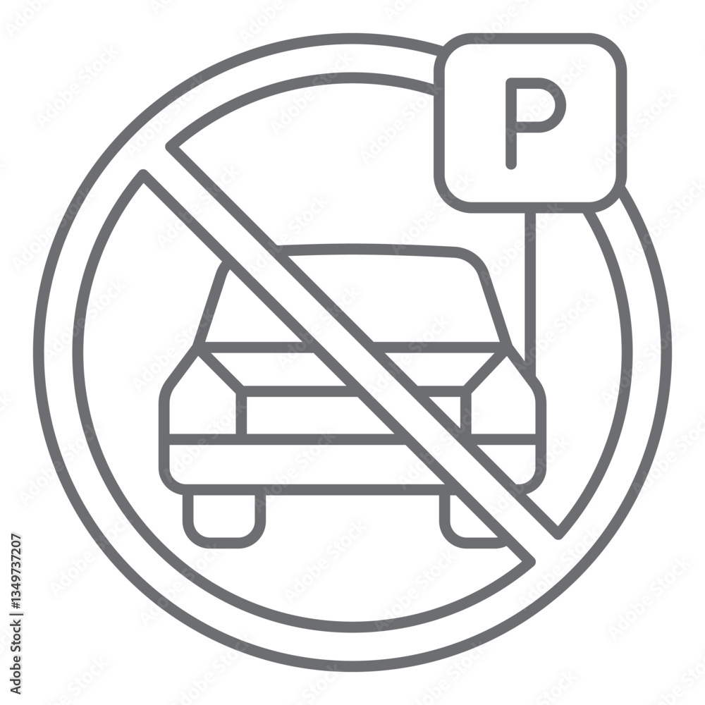 Parking car vehicle ban thin line icon, prohibited elements concept. Vector graphics. Automobile parking area forbidden sign on white background, outline style icon for mobile or web design. Parking car vehicle ban thin line icon, prohibited elements concept. Vector graphics. Automobile parking area forbidden sign on white background, outline style icon for mobile or web design.