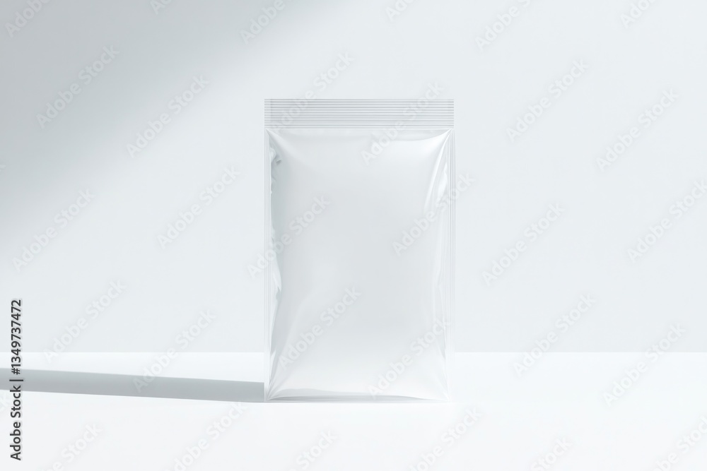 minimalistic mockup of transparent zip-lock bag on plain white background with natural shadows and wide copy space minimalistic mockup of transparent zip-lock bag on plain white background with natural shadows and wide copy space