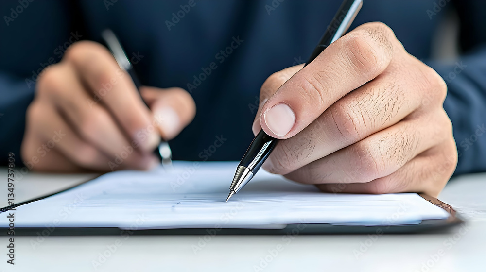 Close Up Hands Writing On Document Close Up Hands Writing On Document