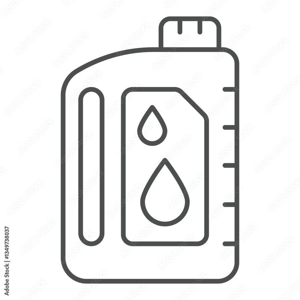 Oil canister with drop thin line icon, car service concept. Vector graphics. Plastic container with automobile oil sign on white background, outline style icon for mobile or web design. Oil canister with drop thin line icon, car service concept. Vector graphics. Plastic container with automobile oil sign on white background, outline style icon for mobile or web design.