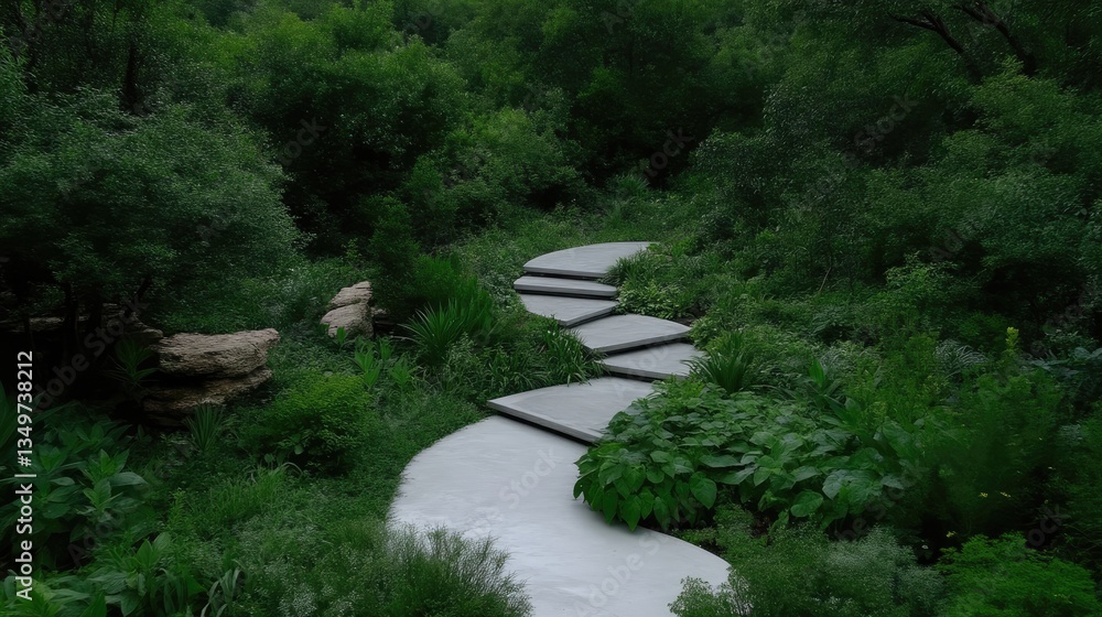 Fototapeta premium Serpentine pathway winding through lush garden