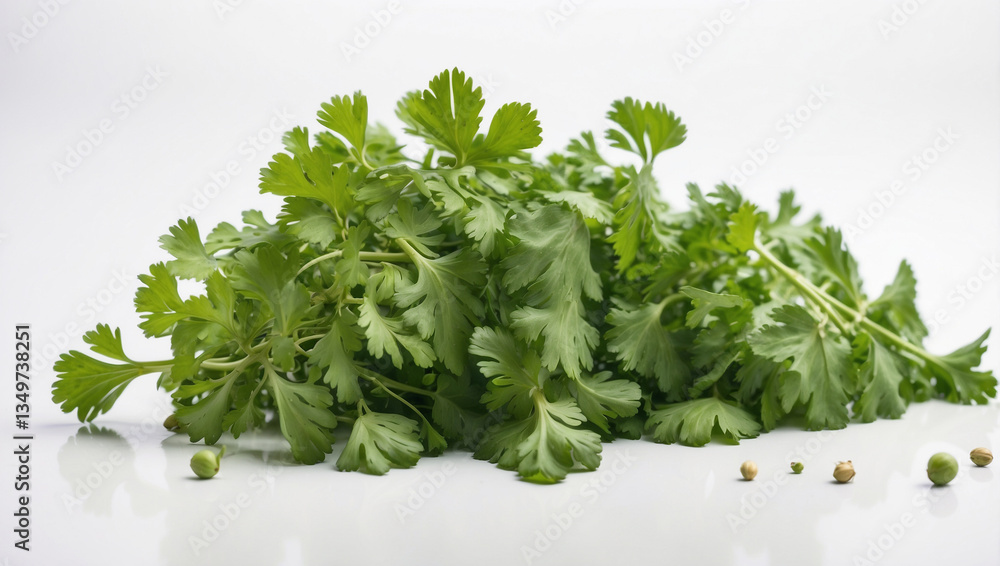 Fototapeta premium Fresh Coriander Isolated on a White Background for Culinary Uses