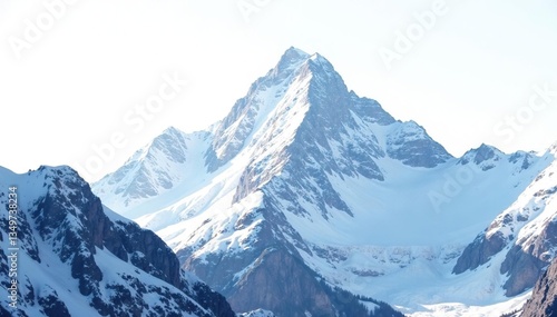 Wallpaper Mural Snow-covered mountain peak against bright white sky, scenery, snow, mountain Torontodigital.ca