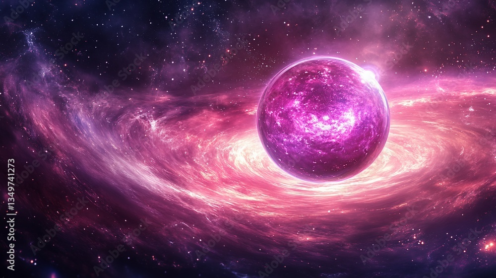 Obraz premium Glowing Planet in Cosmic Nebula Swirl
