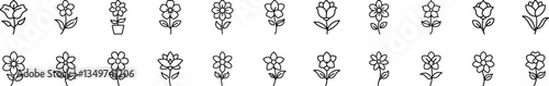 Floral Line Art Diverse Flower Icons, Simple Designs, Botanical Illustrations