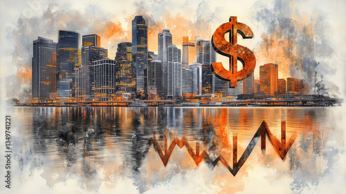 Urban Skyline with Dollar Symbol Concept Art photo