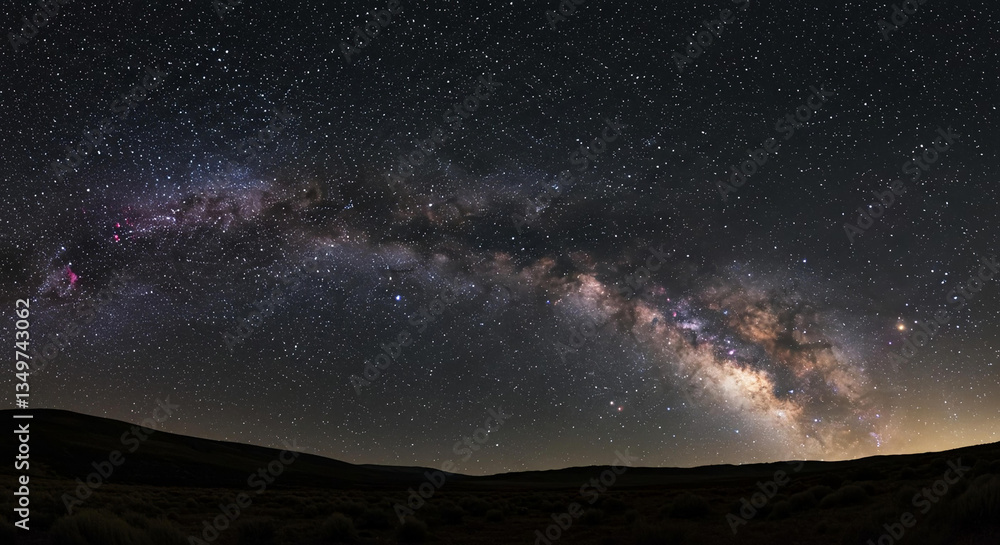 Fototapeta premium Majestic Milky Way Galaxy Arcing Over Dark Desert Landscape at Night