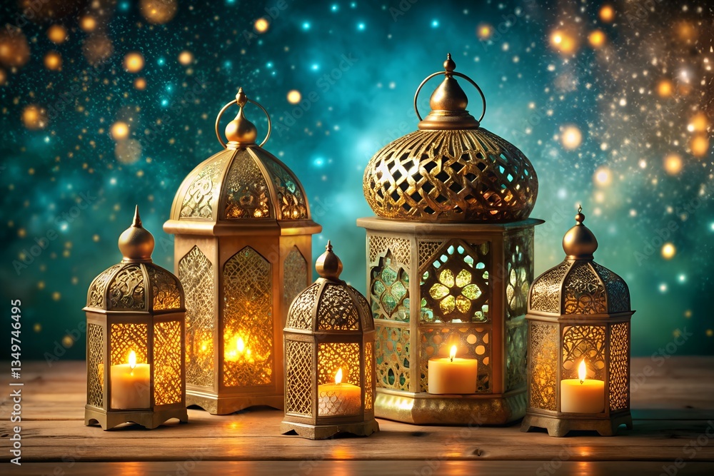 Obraz premium Eid mubarak greeting card background design. Islamic arabic background.