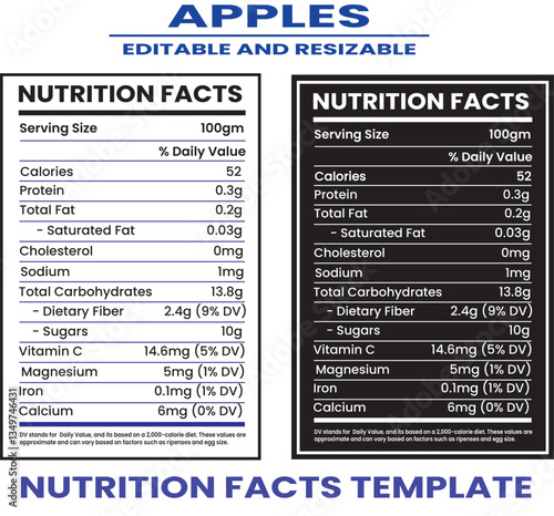 Apples nutrition facts, Apple fruit nutrition facts, Apple nutrition information, Apple nutrition label, Food label for an apple.
