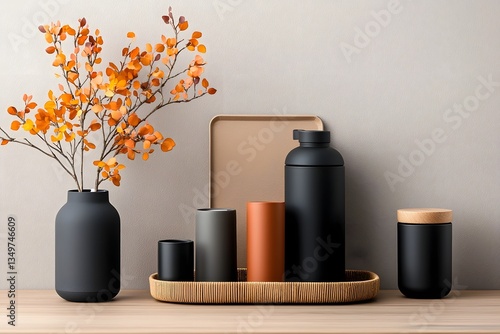 Wallpaper Mural Variety of versatile home organization and storage items including cardboard boxes wicker trays and metal tins neatly arranged on a wooden tabletop with soft directional lighting Torontodigital.ca