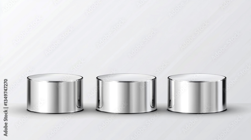 Set of silver metallic cylinders on white background Set of silver metallic cylinders on white background