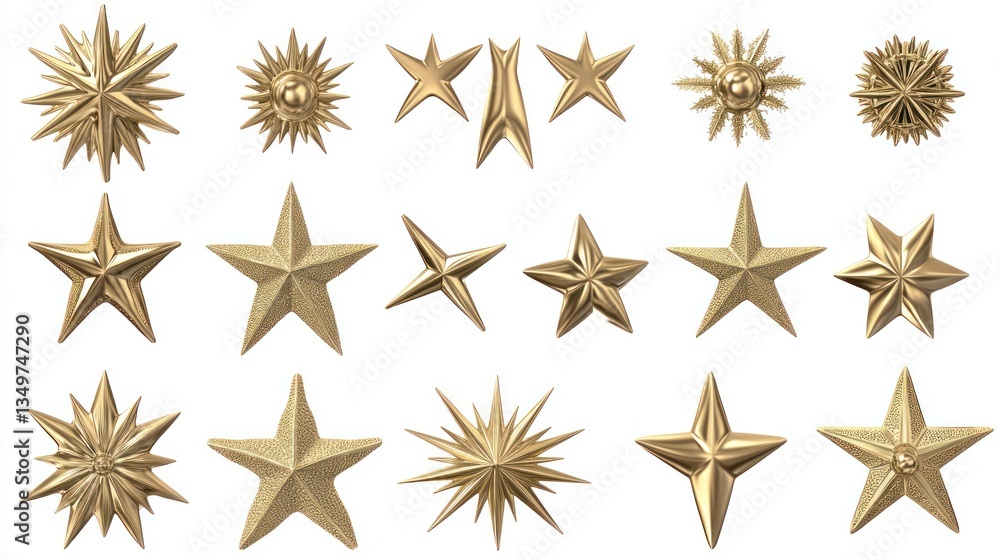 Obraz premium Collection of Golden Stars: A Festive Array of Sparkling Celestial Designs