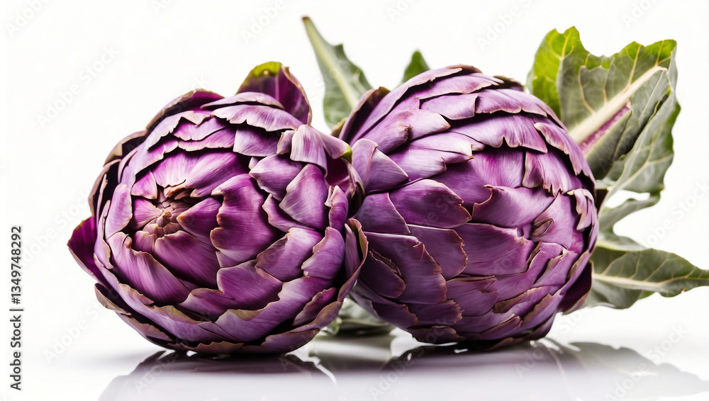 Obraz premium Beautiful Fresh Purple Artichoke Isolated on a White Background for Healthy Cooking and Gourmet Dishes