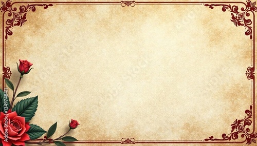 Subtle floral damask pattern on aged parchment , template, rococo, picture