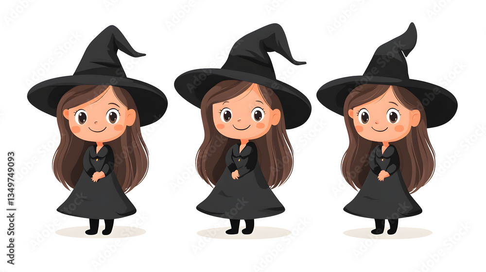 Adorable Cartoon Witch Character in a Playful Pose for Halloween-themed Designs Adorable Cartoon Witch Character in a Playful Pose for Halloween-themed Designs
