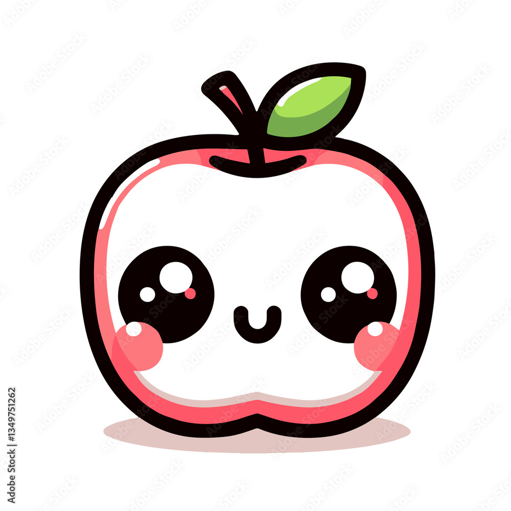 Obraz premium Cute cartoon apple with big eyes, happy, representing healthy fruit, on white background