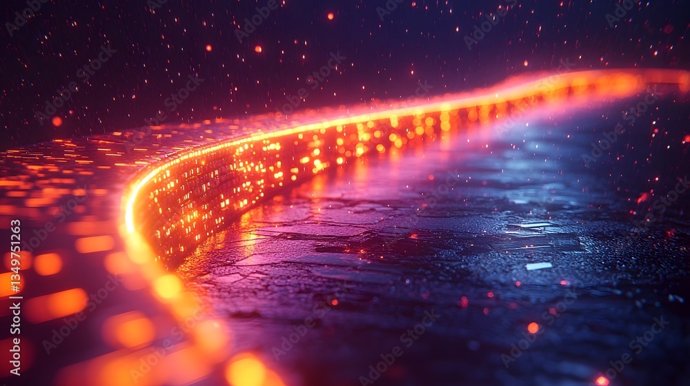 Fototapeta premium Glowing progress bridge being built over the water