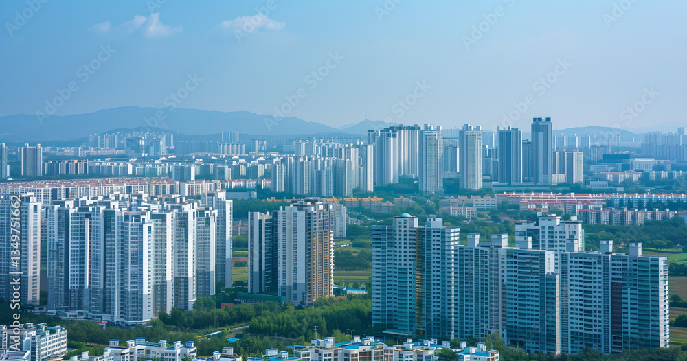 Aerial view of Incheon's dense residential high-rise buildings.