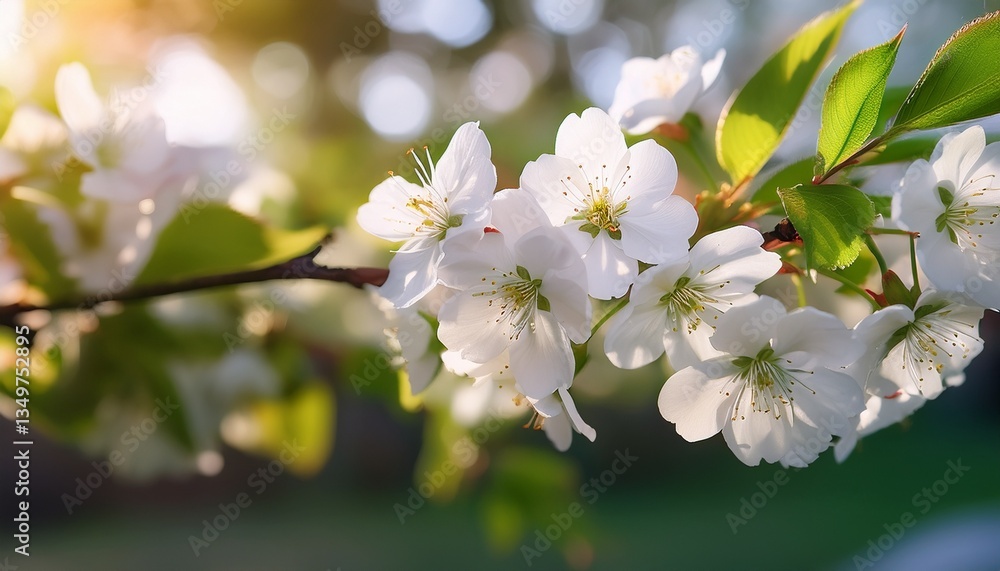 Obraz premium white cherry blossoms in the garden on a tree close up