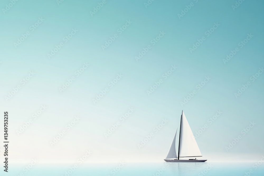 Obraz premium serene illustration features lone sailing ship gliding through calm waters beneath vast open sky