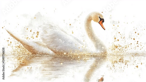 Fototapeta Naklejka Na Ścianę i Meble -  a watercolor enchanted swan