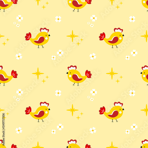 Wallpaper Mural Seamless pattern with cute red birds on a yellow background Torontodigital.ca