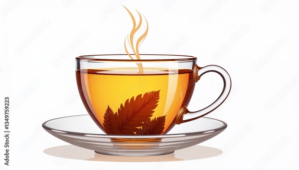 Herbal tea in a clear cup with steam on a white background Herbal tea in a clear cup with steam on a white background