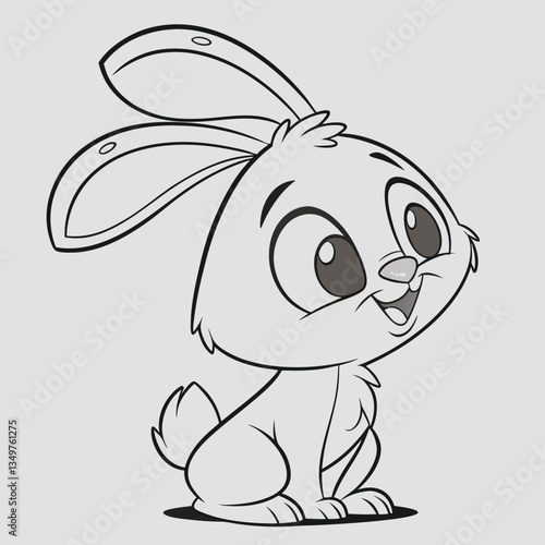 A cute cartoon bunny happily holding an Easter egg, with a big smile and fun, colorful spring vibe, perfect for a joyful holiday illustration